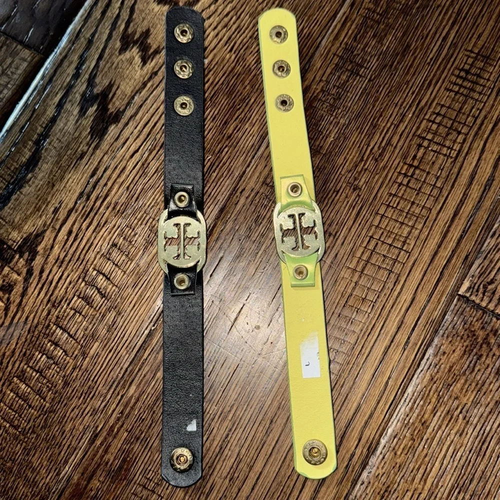 Black and Yellow Leather Bracelets Bundle of 2 Faux Leather